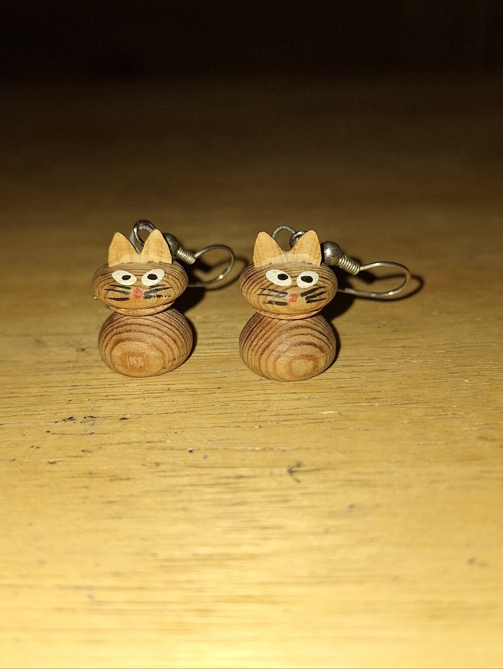 Wood Artisan Cat Earrings